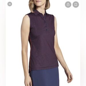 Peter Millar Women's Blue Deco Star Golf Polo Shirt Harbour Town UPF 50 + NEW